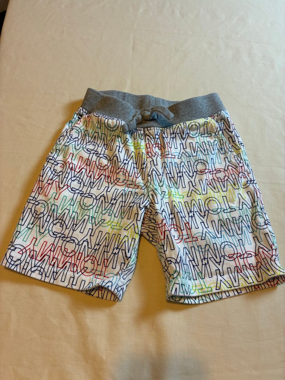 Tommy Hilfiger Boys XXS 2T 3T Logo Print Drawstring Shorts White Multicolor